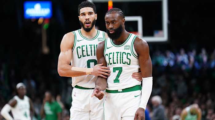 Jayson Tatum and Jaylen Brown of the Boston Celtics